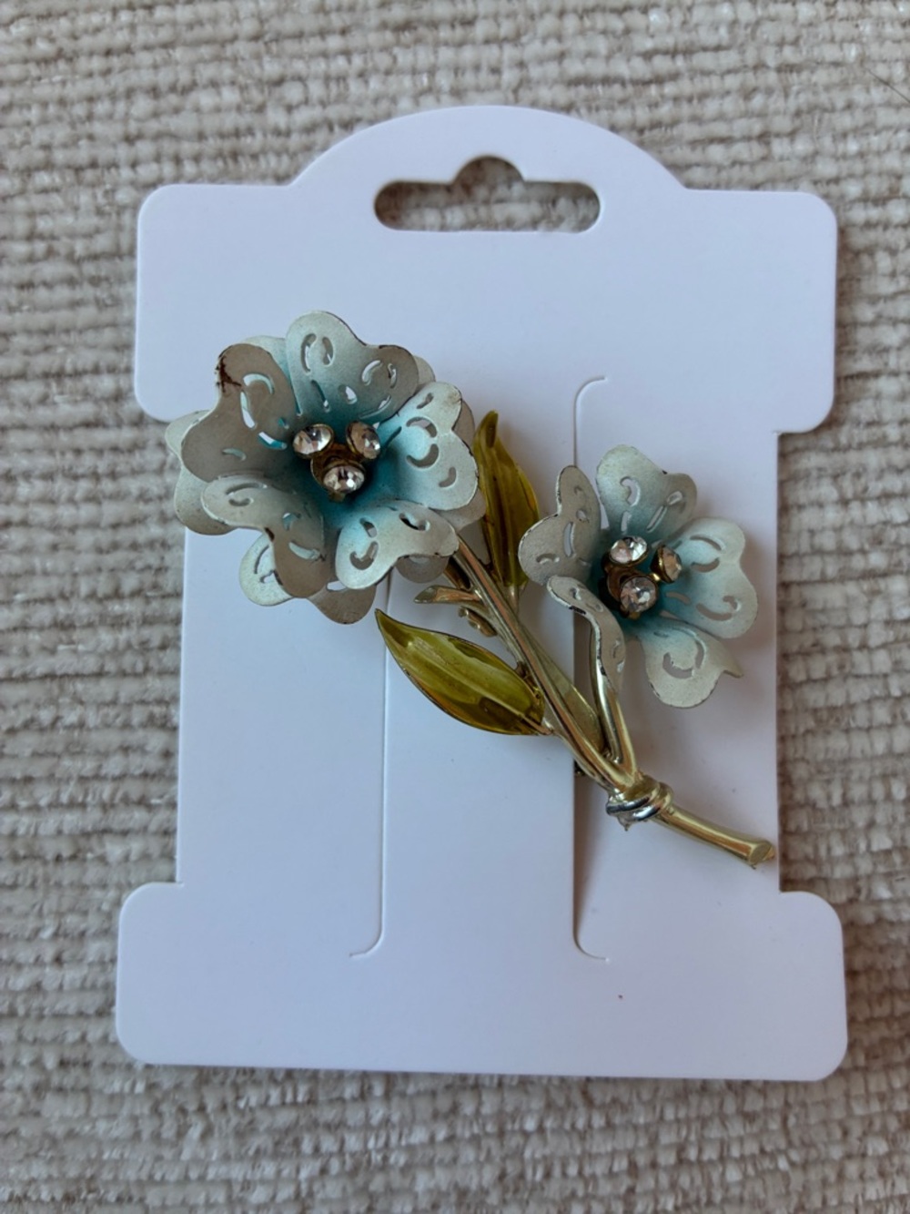 Vintage 1960s Blue Enamel Flower Brooch | Robin's Egg Blue Floral Spray Pin - Picture 3 of 5